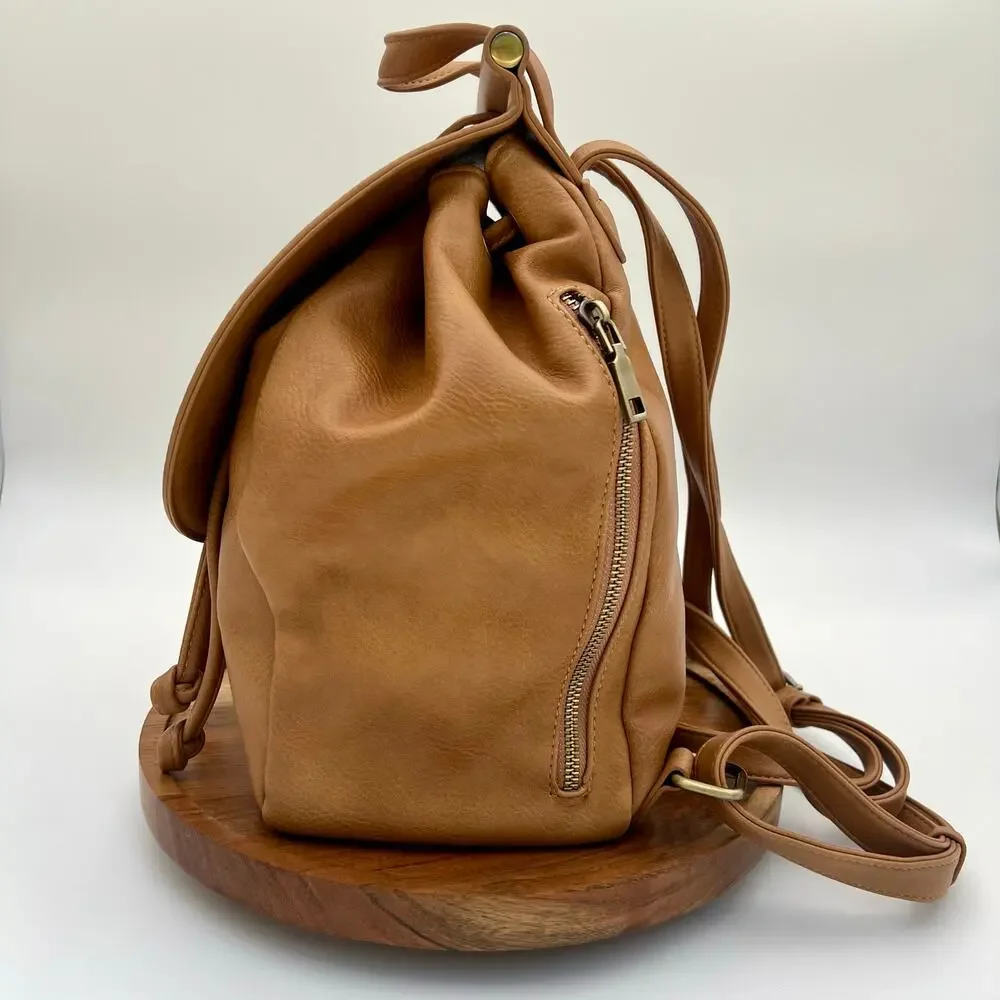 Antik Kraft Stephanie Backpack Tan Vegan Leather Bucket Crossbody Bag Top Handle - Picture 2 of 15
